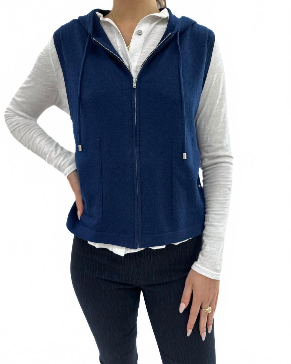 NEW ELLIOTT LAUREN women's sleeveless zip up sweater in ultramarine